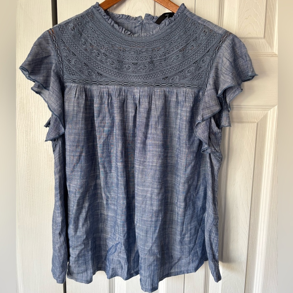 Vero Moda Lace Mock Neck Ruffle Sleeve Blouse Size Small